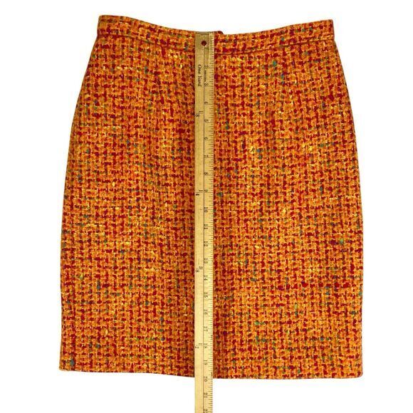 Anne Klein Tweed Mini Pencil Skirt Sz 8 Orange Red Plaid Vintage 80s 90s Elegant - Picture 9 of 12